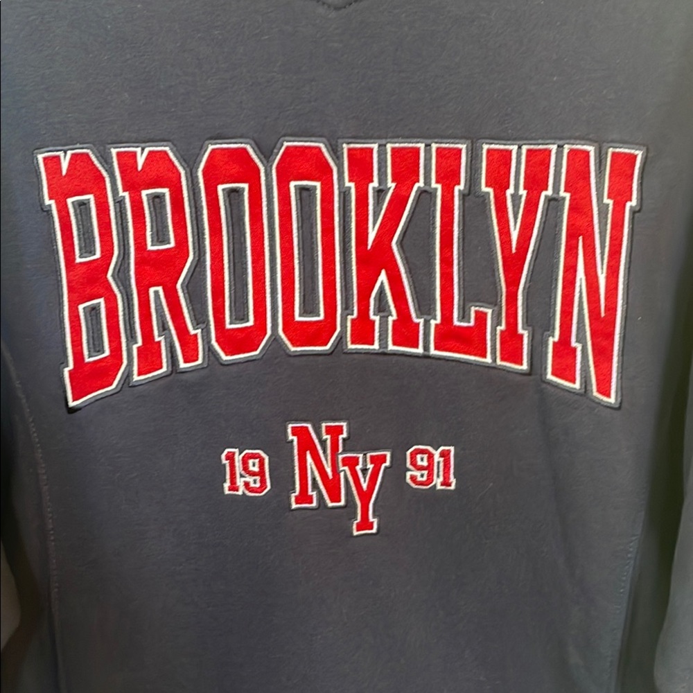 Garage Brooklyn NY 1991 Navy Varsity Sweatshirt XS V-Neck Retro Pullover - Picture 2 of 9